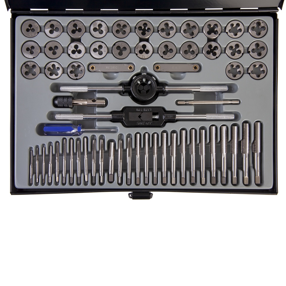 WDK-DT3060 Набор метчиков и плашек М3 - 12, 4-40 - 1/8NPT27, 60 предметов, метрическая резьба и дюйм Wiederkraft