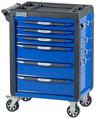 Тележка инструментальная, 6 выдвижных ящиков, с системой защиты от опрокидывания, синяя NORDBERG T6P(B)