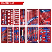 МАСТАК Набор инструментов "МАСТЕР" для тележки, 11 ложементов, 205 предметов